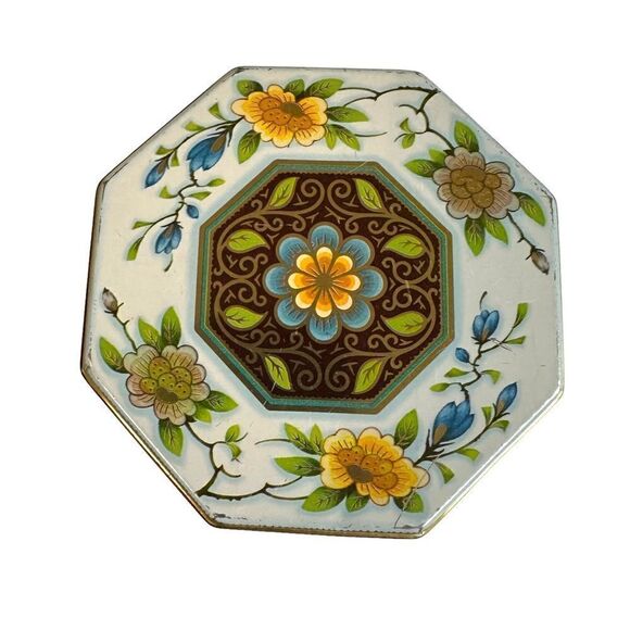 VTG Daher Octagonal English Biscuit Tin Box Holder 109 Trinket Made In England - Picture 4 of 8